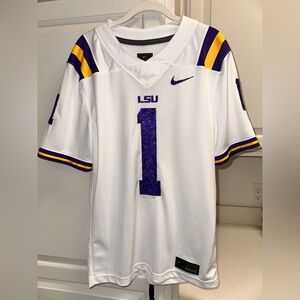 Rhinestone Bedazzled LSU football Nike white jersey